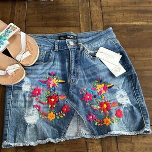 Embroidered Denim Skirt